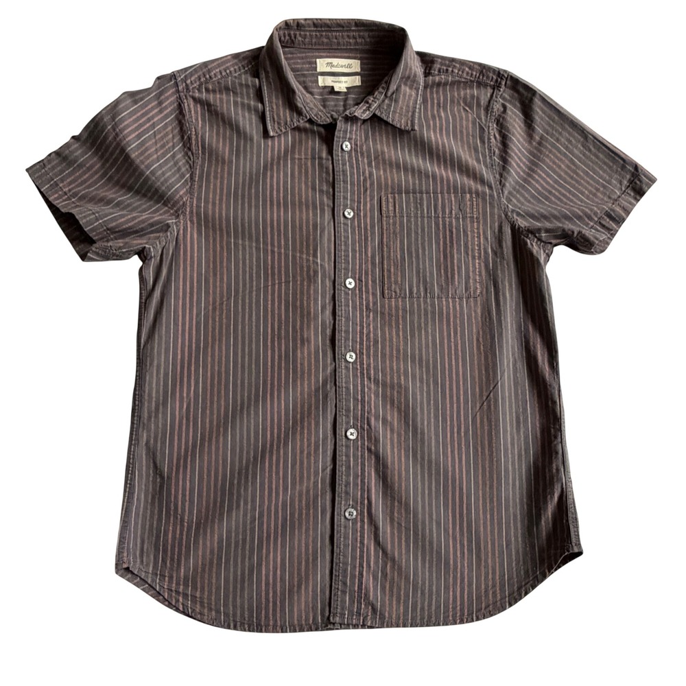 Madewell Men's Brown Striped Short Sleeve Button Down Shirt Size Med